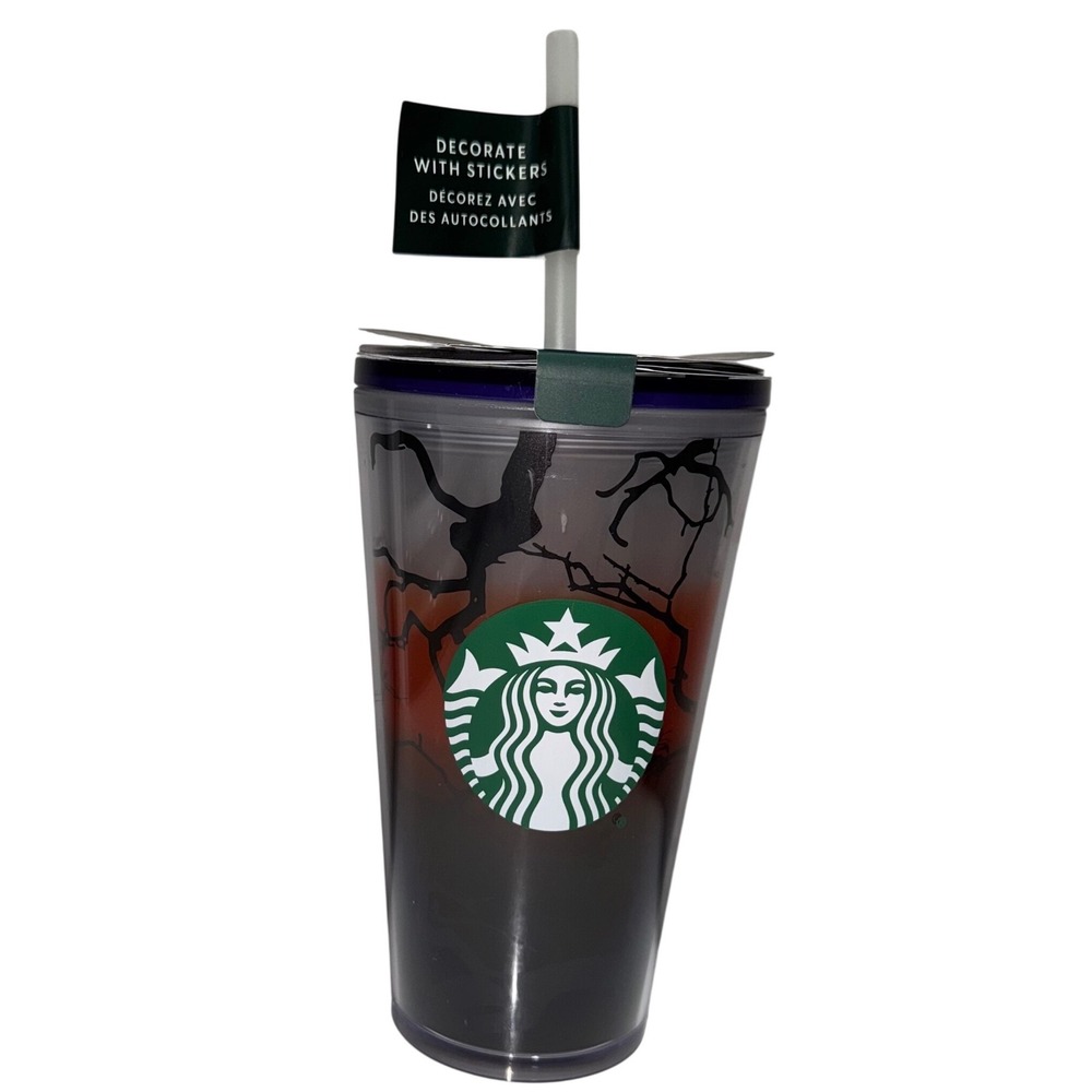 Starbucks Halloween Tumbler‎ Cold Cup DIY Sticker Pack Glow Straw Black NEW 16oz